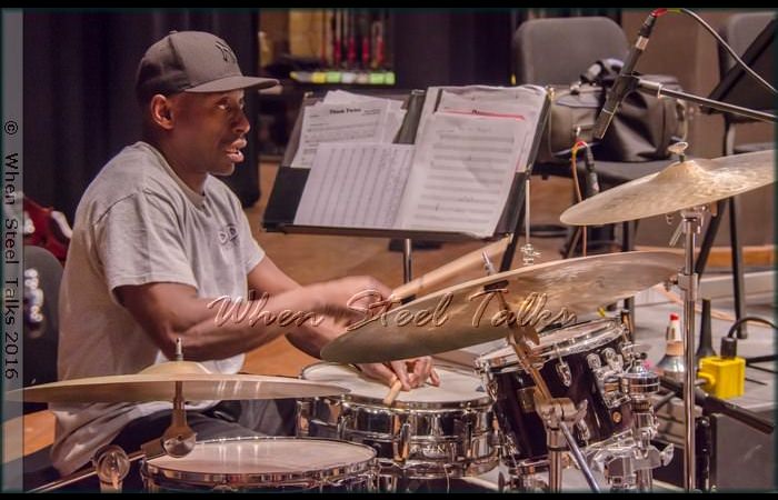 Drummer Damon DueWhite in readiness at Brooklyn College