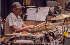 Drummer Damon DueWhite in readiness at Brooklyn College
