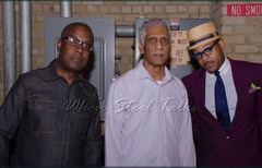 Steepanist Garvin Blake, musician Frankie McIntosh and trumpeter and band leader Étienne Charles at Brooklyn College