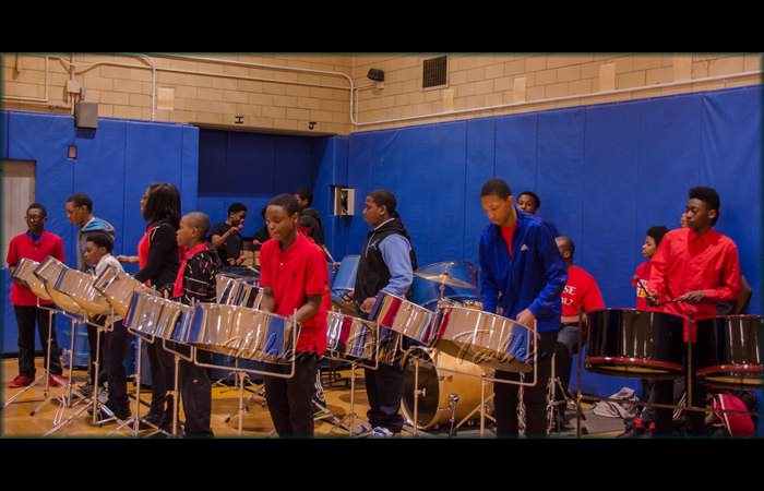 Meyer Levin Steel Orchestra performs and entertains before the start of the meeting