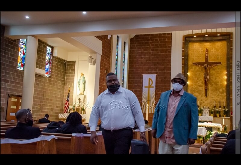 Anthony “Big Tony” Joseph (right), president of USSA, with one of the sons of former USSA president Martin Douglas