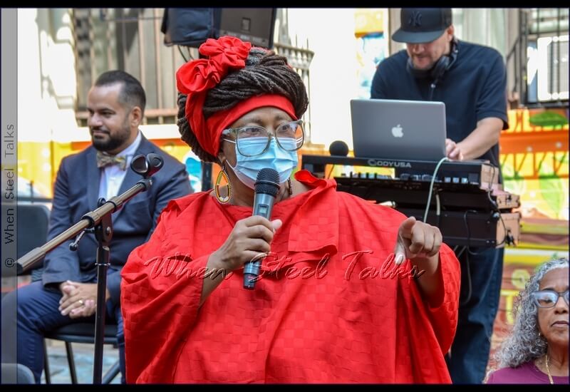 Member of the Cicely Tyson Street Renaming and Landmark Committee Taina Traverso speaks
