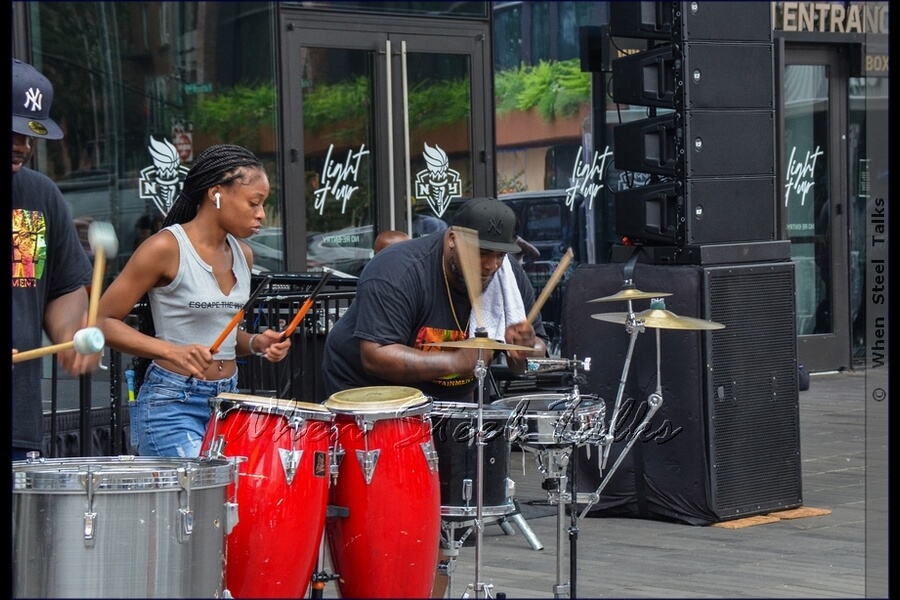 Vybez Entertainment ‘riddim section’ performs at the Counterpoint: Brooklyn Steel Pan Fête