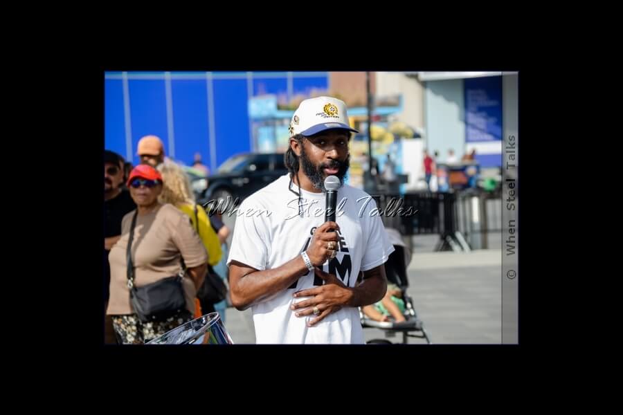 Dr. Kendall K. Williams addresses the crowd at Counterpoint: Brooklyn Steel Pan Fête
