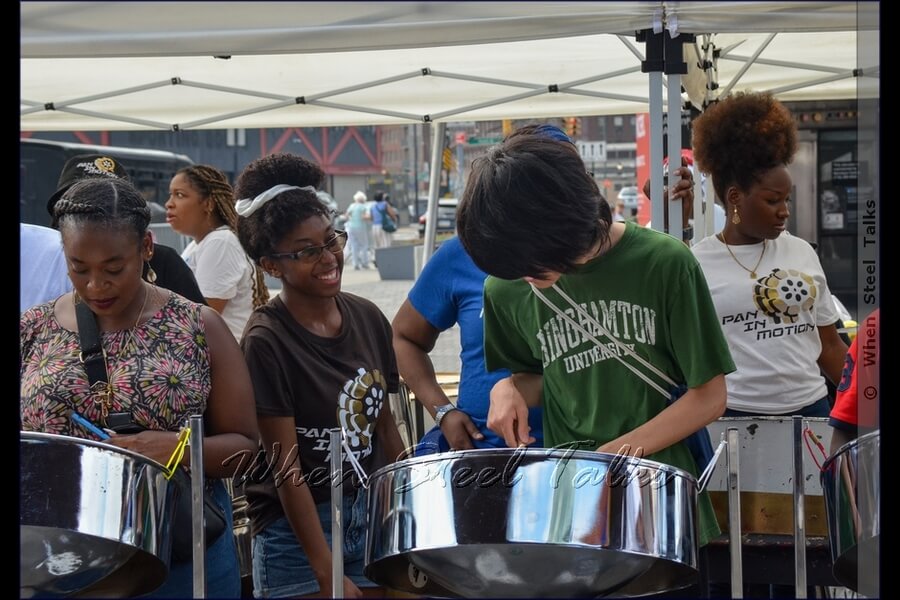 Members of the crowd have another opportunity for a hands-on workshop on the steelpan, this time with Pan In Motion at Counterpoint: Brooklyn Steel Pan Fête