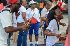 Damany James, founder of Eruption Steel Orchestra, and music educator and steelband director at Meyer Levin, School of the Performing Arts - on drums with his band at Counterpoint: Brooklyn Steel Pan Fête.