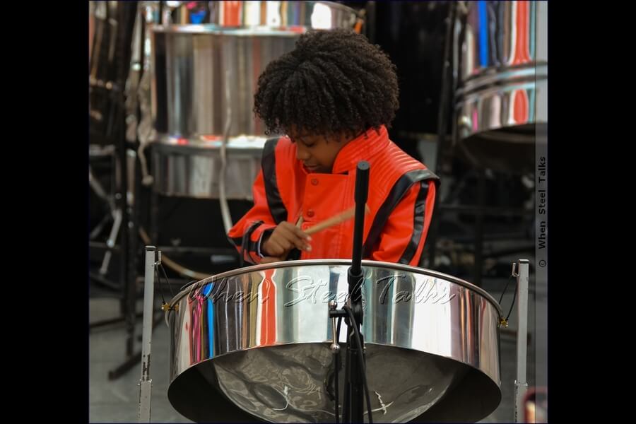 Seven-year-old steelpan musician Sir Halo Maximin performs at Pan in Times Square IV