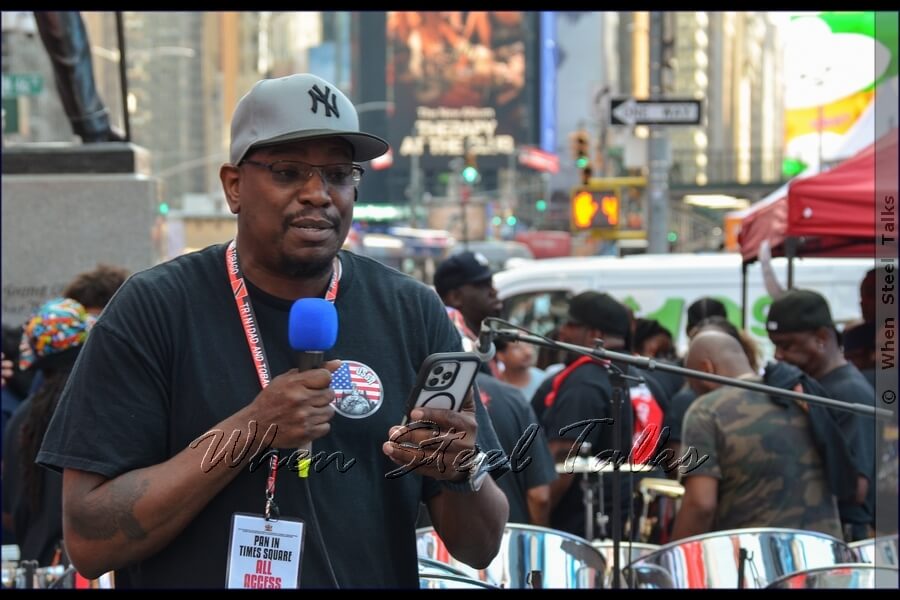 Charles Guy, President of the United States Steelband Association (USSA), addresses the audience