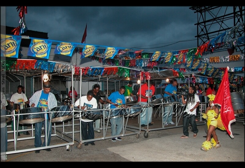 On set: Pantonic Steel Orchestra for photoshoot with Wyclef Jean