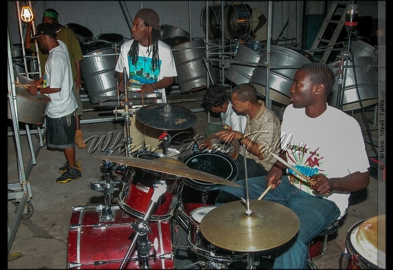 Pantonic Steel Orchestra during photoshoot with Wyclef Jean